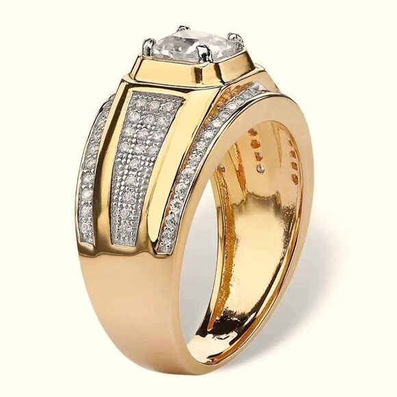 ๐ Men's Princess Cut 1.50 Ctw, Micro Pave Diamond Ring 18K Yellow Gold ๐ - Picture 2 of 6